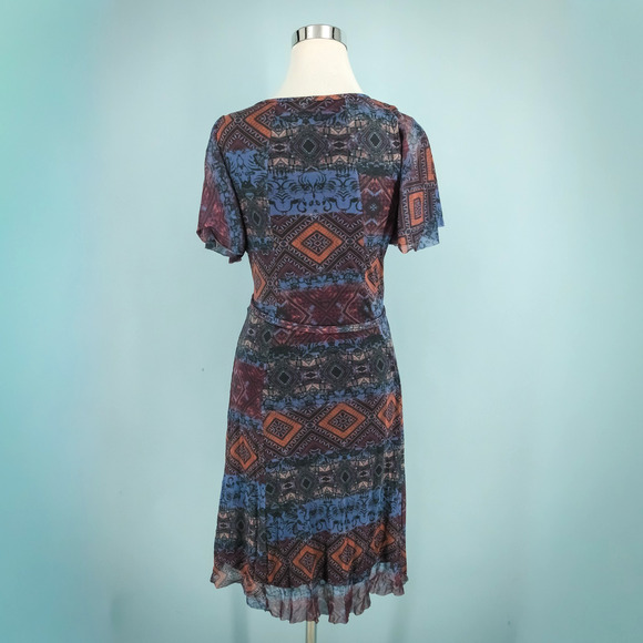 Weston Anthropologie Size Medium M Southwest Print Faux Wrap Tie Mesh Dress - Picture 3 of 8